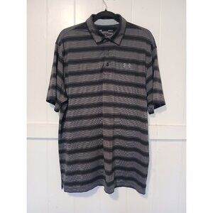 Under Armour Heat Gear Loose Logo Polo Golf Shirt Short Sleeve Mens L Black Gray